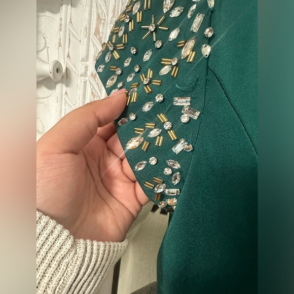 NWT Mac Duggal BEADED CAP SLEEVE BATEAU COLUMN GOWN Emerald Size 10 - Picture 5 of 5